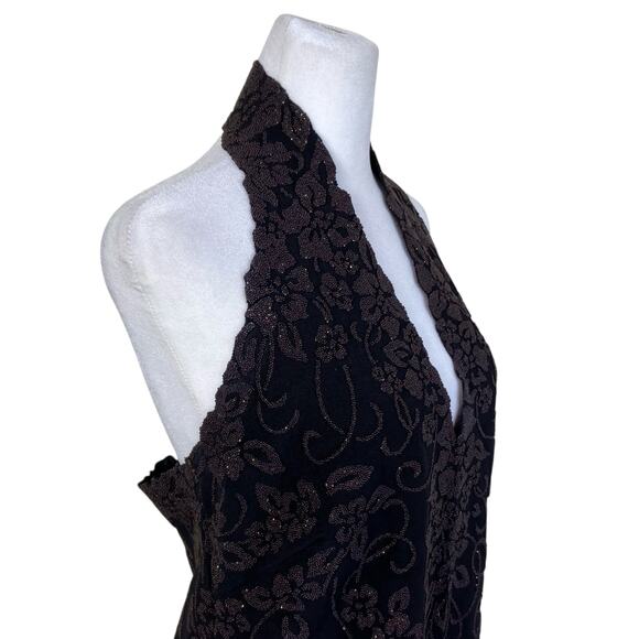 Tadashi Vtg Y2K Textured Beaded Halter Neck Top Pointed Hem Whimsygoth - Picture 3 of 16